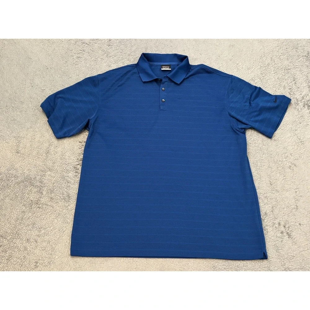 Nike Golf Polo Shirt Mens XL Blue Striped Dri Fit Active Performance 274038